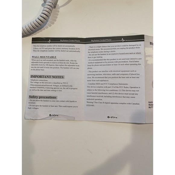 Big Button Phone Seniors, LD‑858HF Key Amplified Telephone Photo Memory Corded - Picture 7 of 7